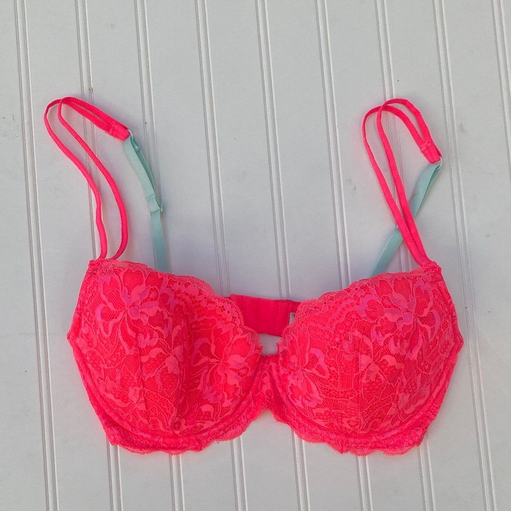 Victoria's Secret PINK Neon Pink Push-Up Lace Bra 34D